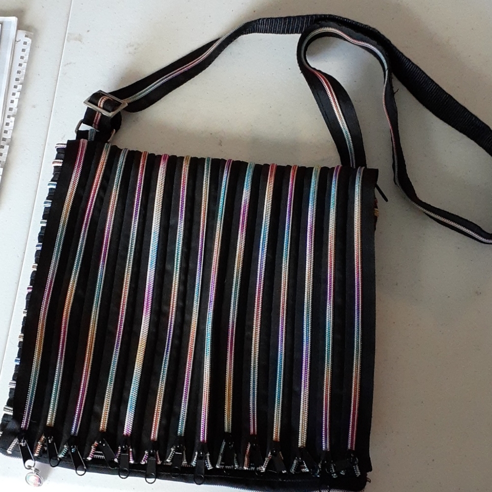 Purse made of rainbow zippers